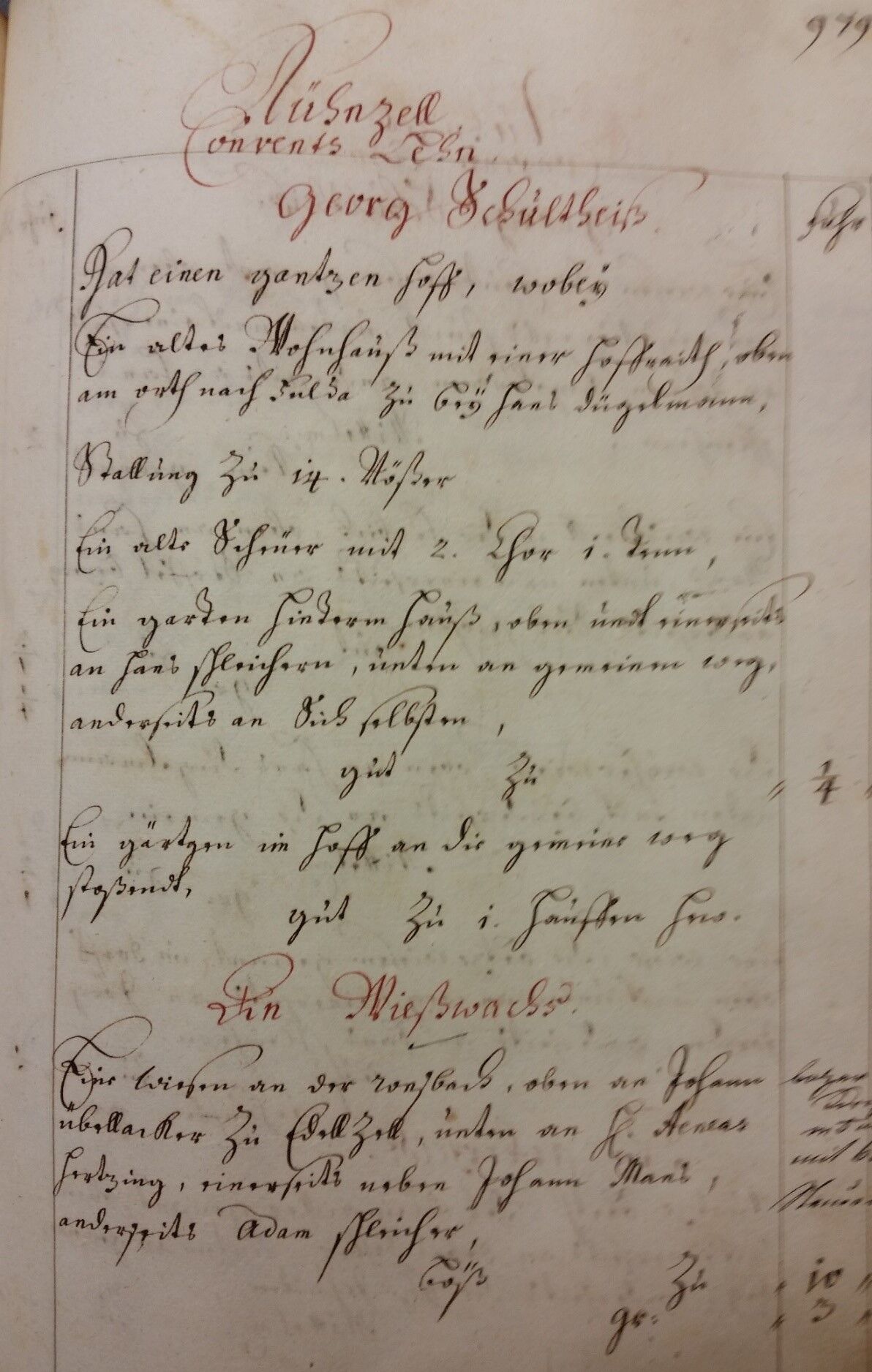 Auszug aus dem Saalbuch von 1708 - Kühnzell Convents Lehn von Georg Schultheis