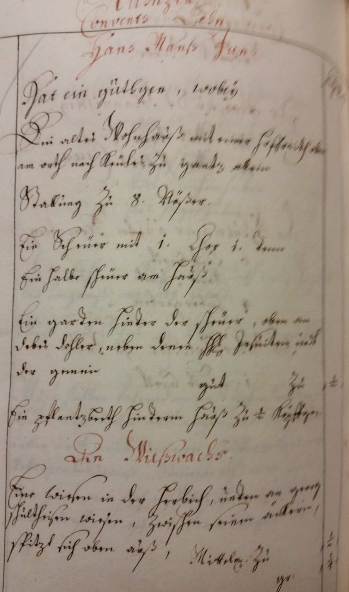 Auszug / Urkunde aus dem Saalbuch von 1708 Hans Mans Junior