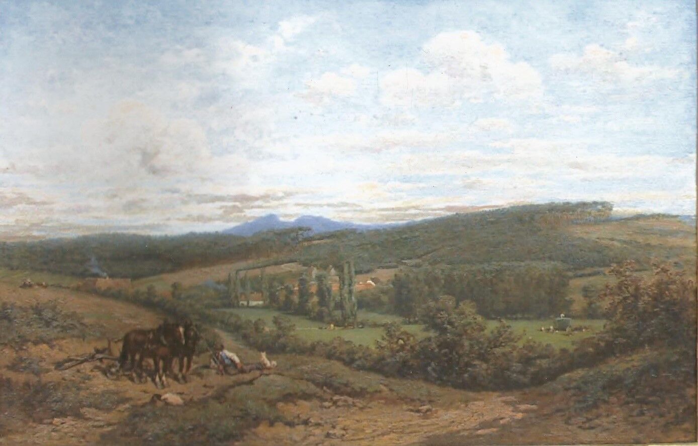 Blick vom Lackeberg ins Grezzbachtal, Dannebuckel und auf die Milseburg (gemalt 1875)