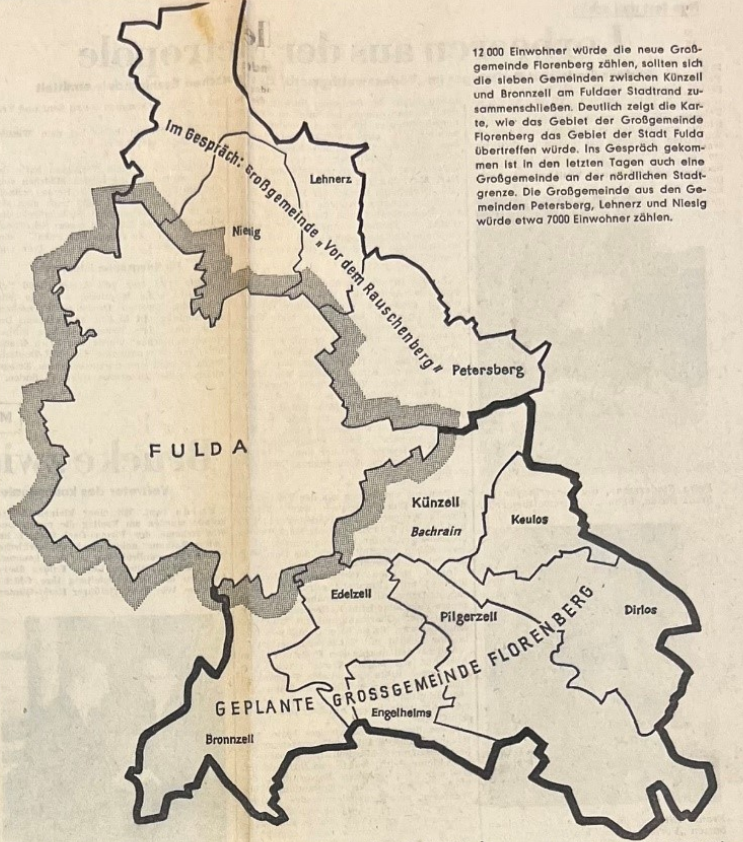 Großgemeinde Florenberg - Karte von 1970 in der Fuldaer Zeitung