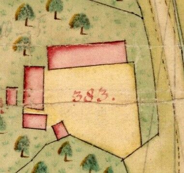 Kartenausschnitt von 1722. Der Schafhof mit den damaligen Gebäuden.