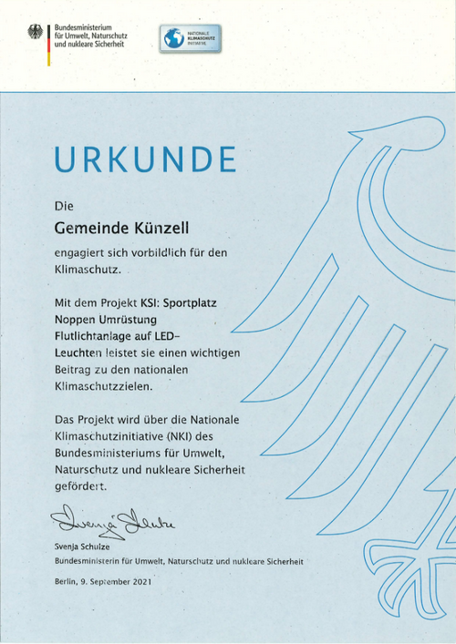 Urkunde Klimaschutz Noppen